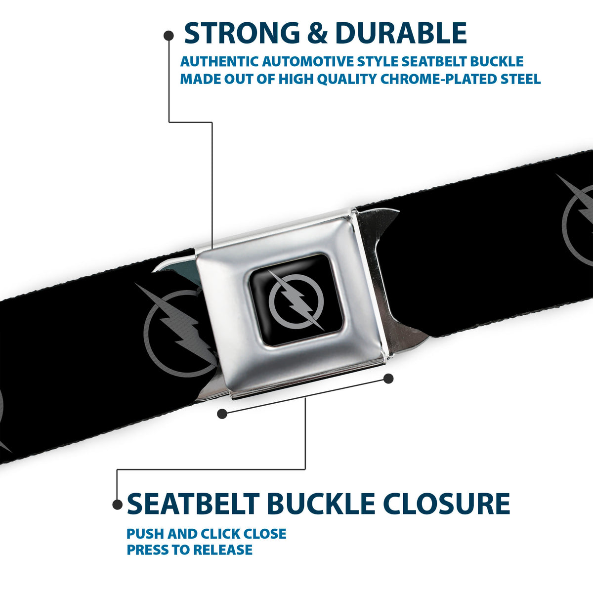 Reverse Flash Logo Full Color Black Gray Seatbelt Belt - Reverse Flash Logo Black/Gray Webbing Seatbelt Belts DC Comics