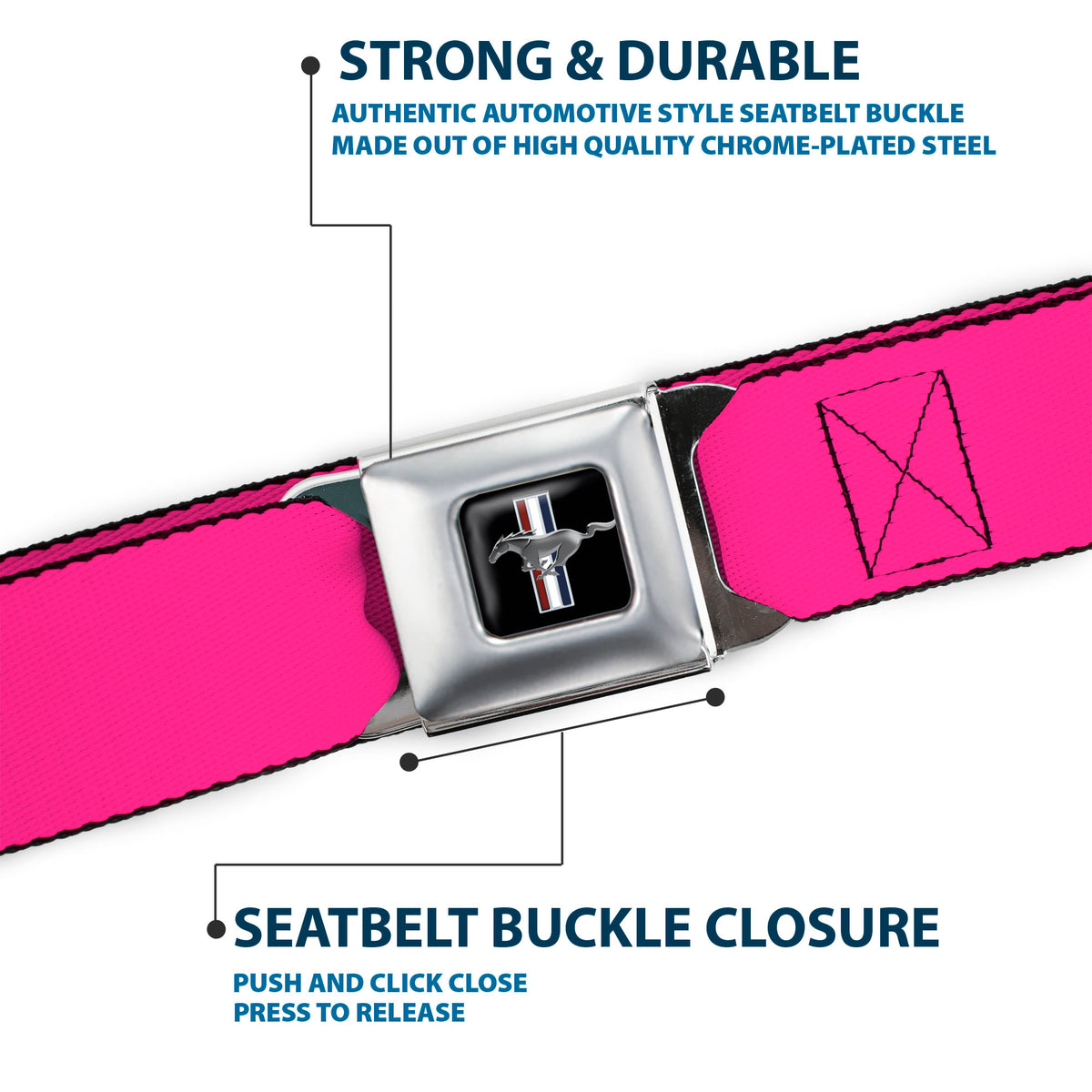 Ford Mustang Seatbelt Belt - Neon Pink Webbing Seatbelt Belts Ford