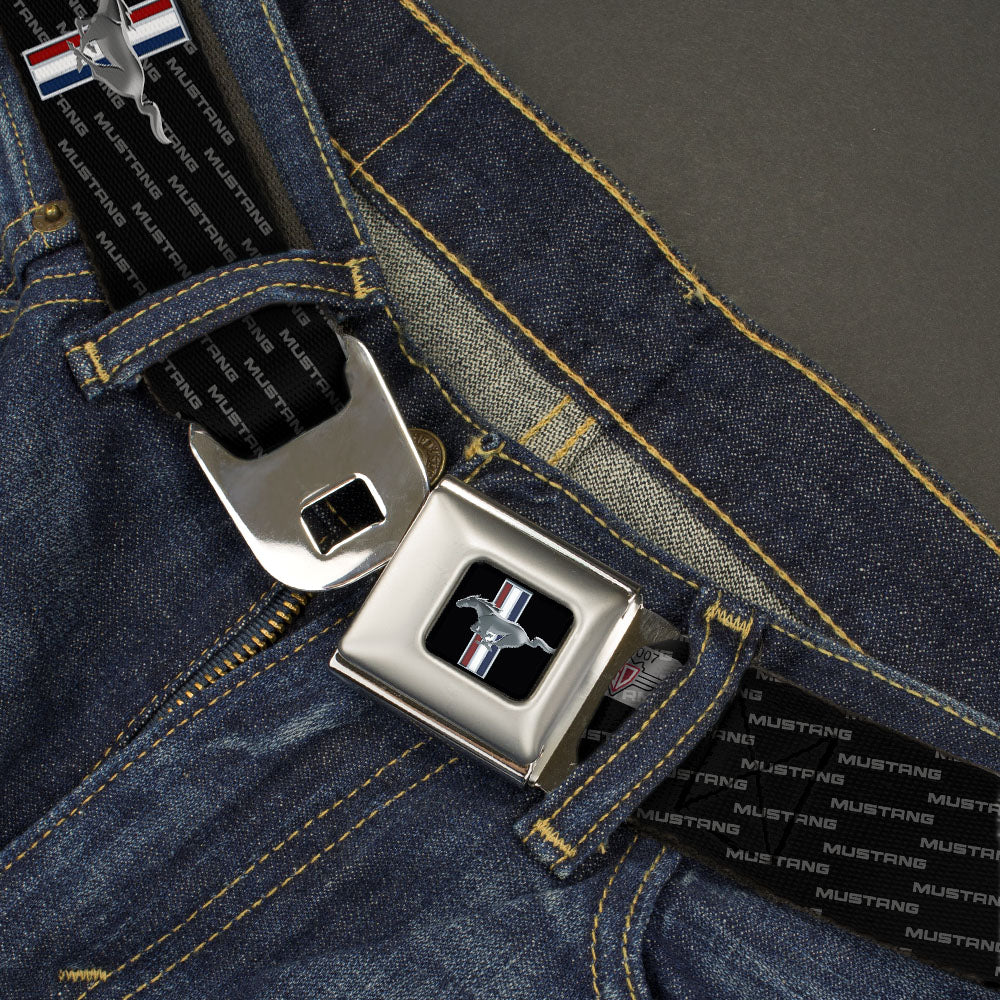Ford Mustang Emblem Seatbelt Belt - Ford Mustang w/Bars REPEAT w/Text Webbing Seatbelt Belts Ford