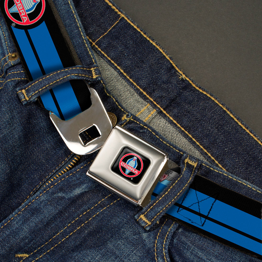 Classic Mustang COBRA Logo Full Color Black Gray Red Gray Seatbelt Belt - Classic Mustang COBRA Logo/Stripe Black/Blue/Red/Gray Webbing Seatbelt Belts Ford