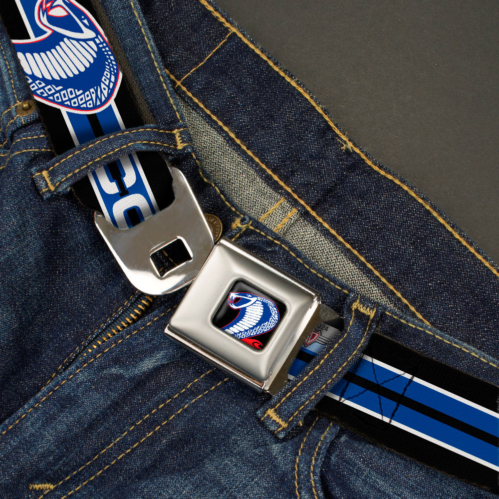 Cobra Head Full Color Black Red Blue White Seatbelt Belt - COBRA JET/Cobra Head Stripe Black/White/Blue Webbing Seatbelt Belts Ford