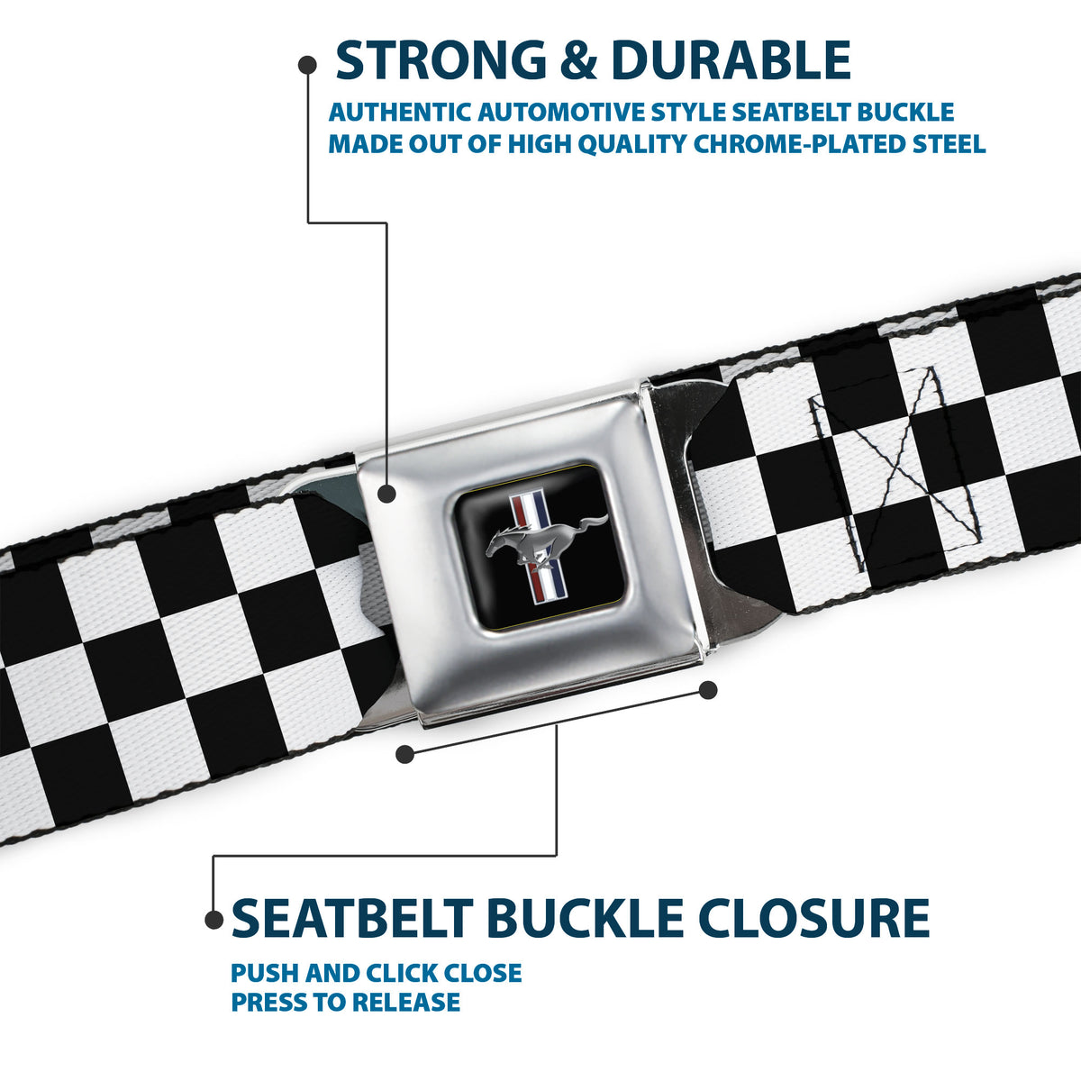 Cobra Head Full Color Black Red Blue White Seatbelt Belt - COBRA JET/Cobra Head Stripe Black/White/Blue Webbing Seatbelt Belts Ford
