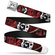 Jason Mask CLOSE-UP Full Color Black/White/Red Seatbelt Belt - FRIDAY THE 13th/Jason Mask4/Axe Blood Splatter Black/Red/White Webbing Seatbelt Belts Friday the 13th