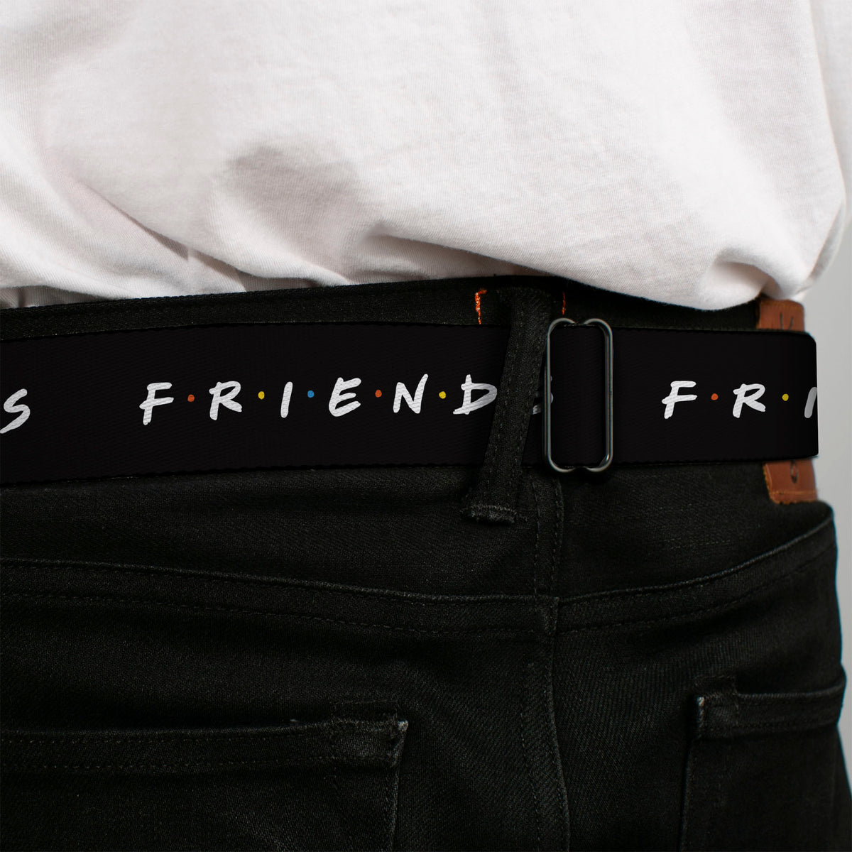 FRIENDS Logo Full Color Black/White/Multi Color Seatbelt Belt - FRIENDS Logo Black/White/Multi Color Webbing Seatbelt Belts Friends