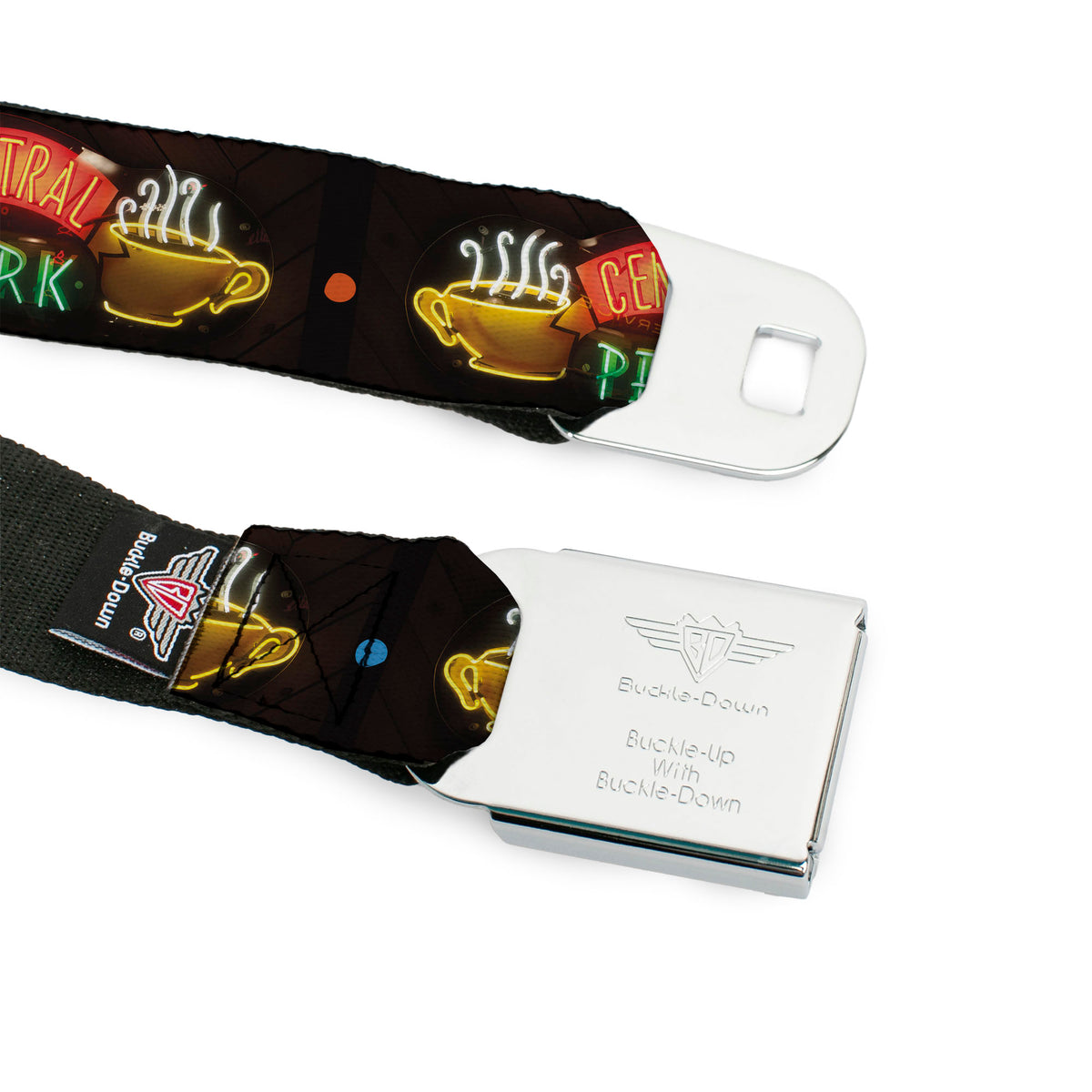 FRIENDS Logo Full Color Black/White/Multi Color Seatbelt Belt - Friends CENTRAL PERK Neon Sign Webbing Seatbelt Belts Friends
