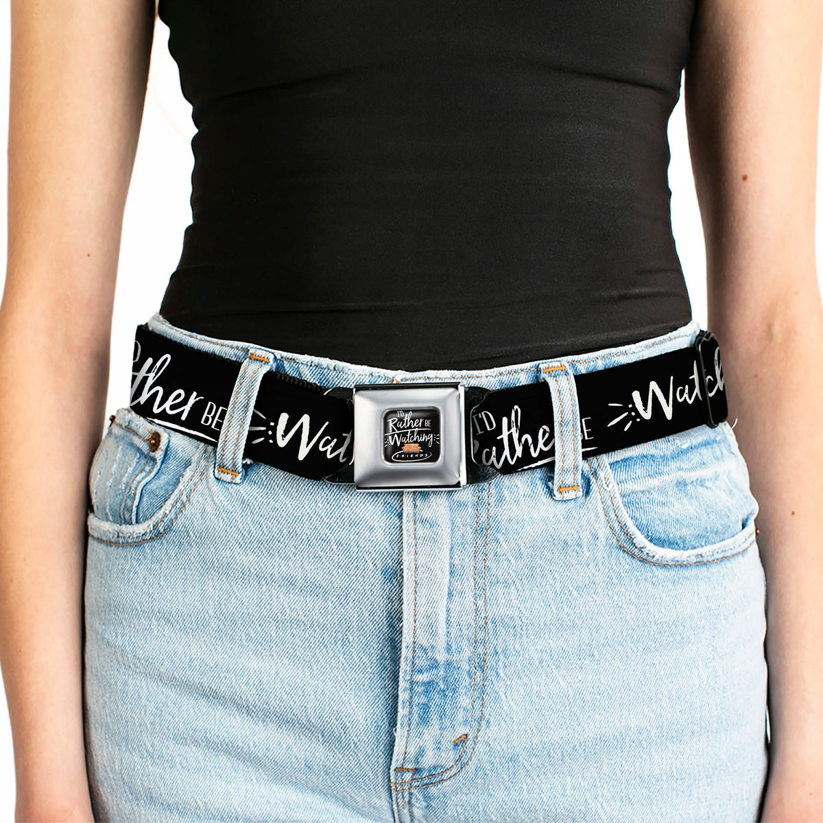 Friends Couch I'D RATHER BE WATCHING FRIEND THE TELEVISION SERIES Full Color Black/White/Multi Color Seatbelt Belt - Friends I'D RATHER BE WATCHING FRIEND THE TELEVISION SERIES Black/White/Multi Color Webbing Seatbelt Belts Friends
