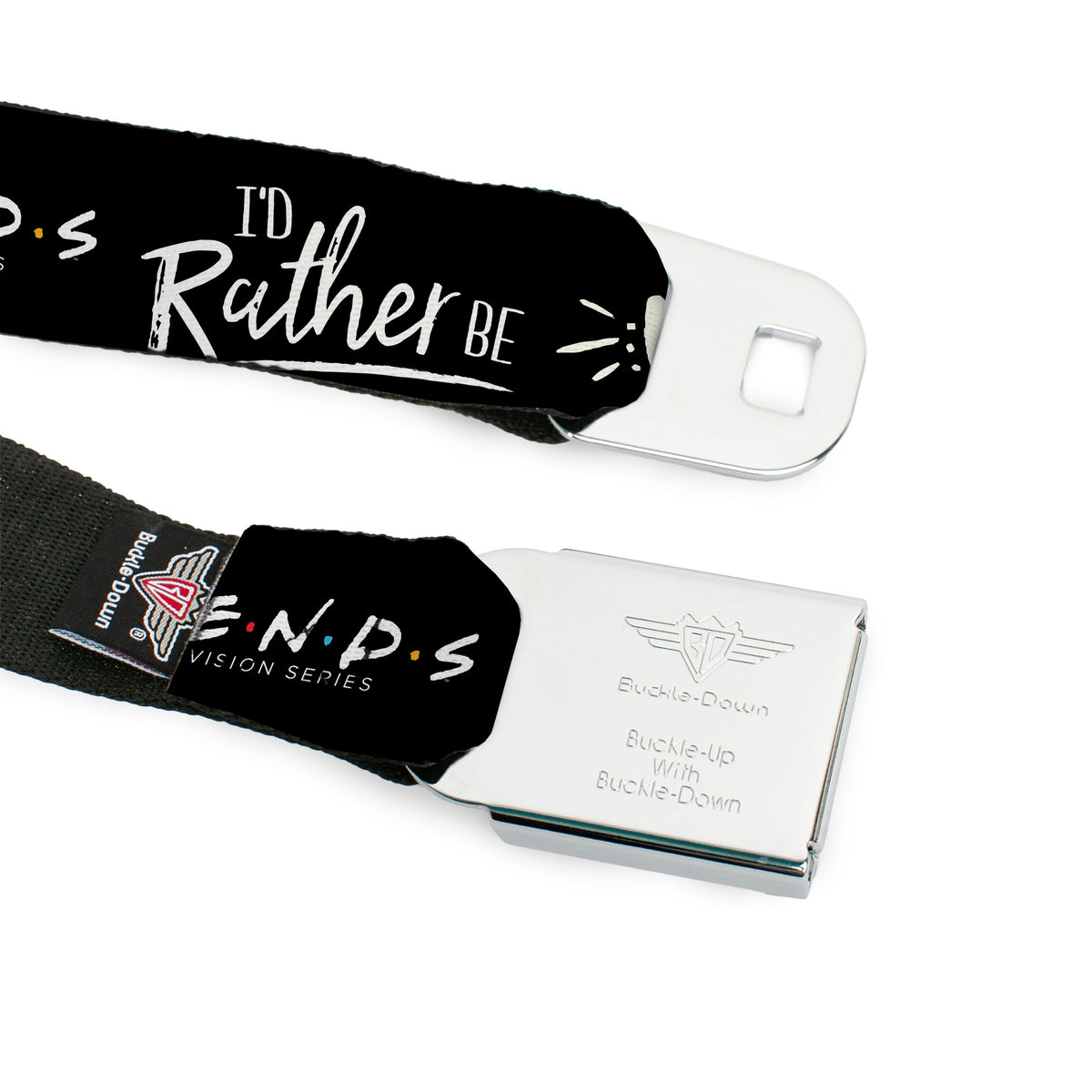 Friends Couch I'D RATHER BE WATCHING FRIEND THE TELEVISION SERIES Full Color Black/White/Multi Color Seatbelt Belt - Friends I'D RATHER BE WATCHING FRIEND THE TELEVISION SERIES Black/White/Multi Color Webbing Seatbelt Belts Friends