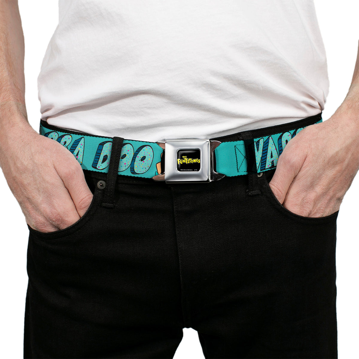 THE FLINTSTONES Logo Full Color Black Yellow Seatbelt Belt - Fred Face YABBA DABBA DOO Blues Webbing Seatbelt Belts The Flintstones