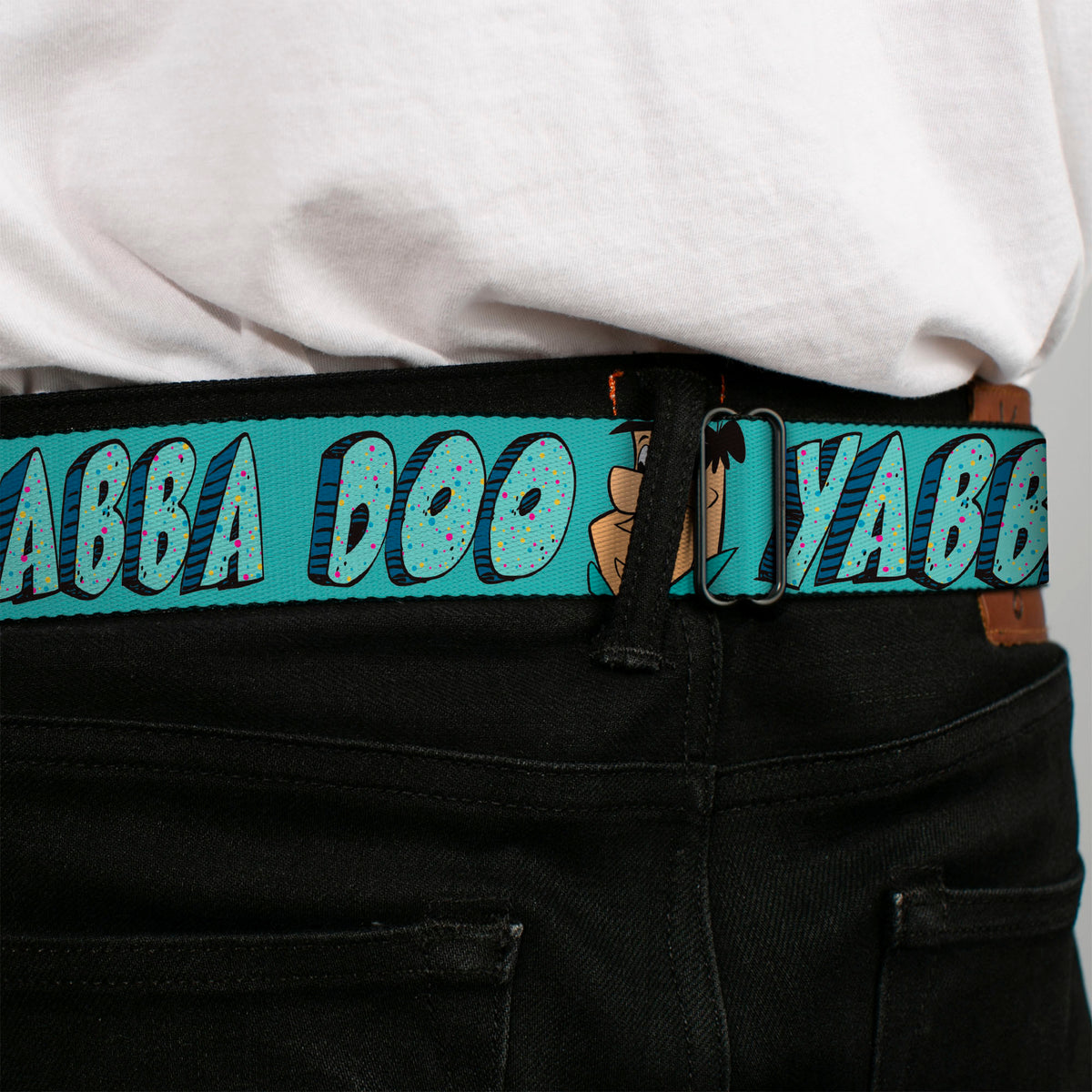 THE FLINTSTONES Logo Full Color Black Yellow Seatbelt Belt - Fred Face YABBA DABBA DOO Blues Webbing Seatbelt Belts The Flintstones