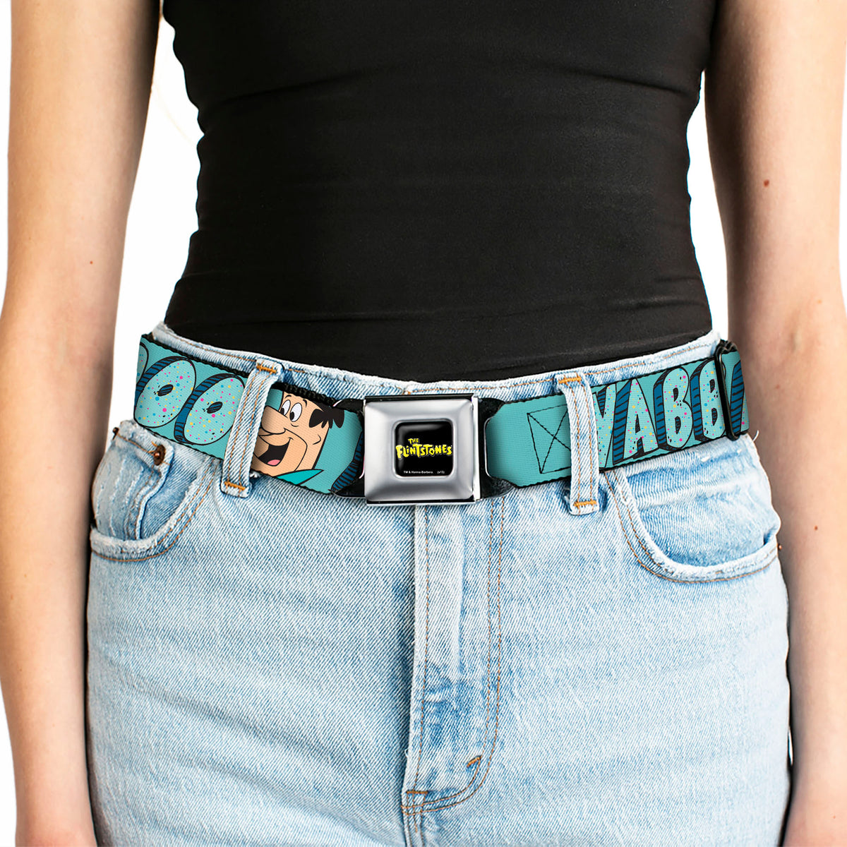 THE FLINTSTONES Logo Full Color Black Yellow Seatbelt Belt - Fred Face YABBA DABBA DOO Blues Webbing Seatbelt Belts The Flintstones