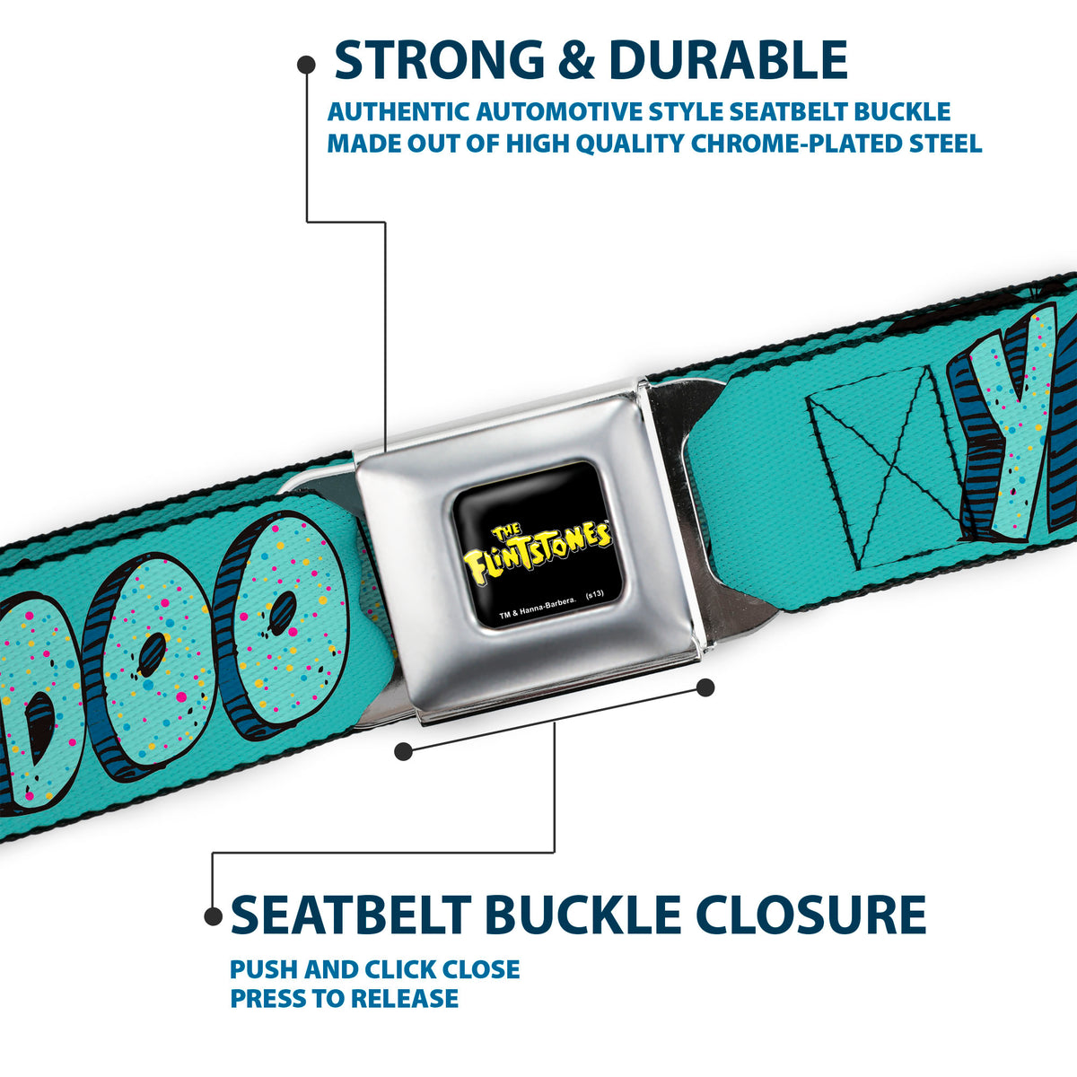 THE FLINTSTONES Logo Full Color Black Yellow Seatbelt Belt - Fred Face YABBA DABBA DOO Blues Webbing Seatbelt Belts The Flintstones