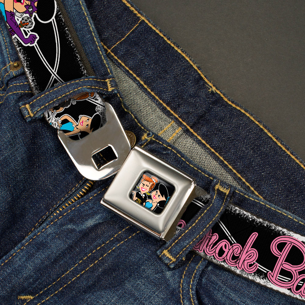 Wilma & Betty Full Color Black Seatbelt Belt - Wilma & Betty Glam Poses BEDROCK BABES Black/Pink Webbing Seatbelt Belts The Flintstones