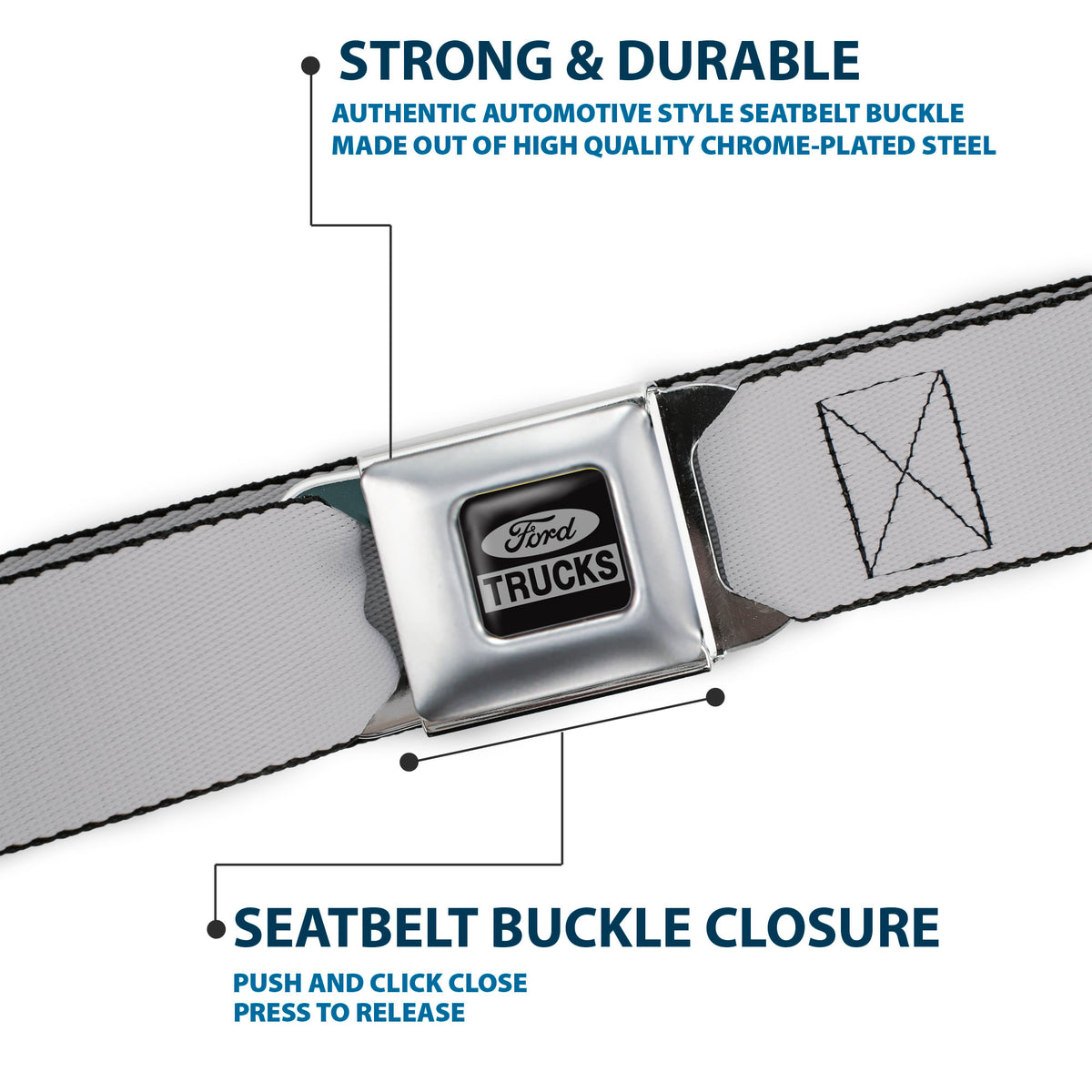 Ford Trucks Seatbelt Belt - Silver Webbing Seatbelt Belts Ford