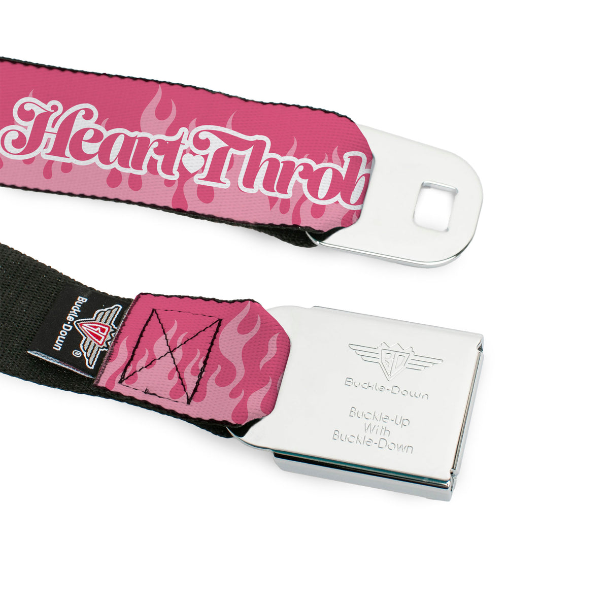 Garfield Smiling Face and Text Logo Full Color Black Seatbelt Belt - Garfield HEART THROB Flames Pose Valentine Pinks Webbing Seatbelt Belts Garfield