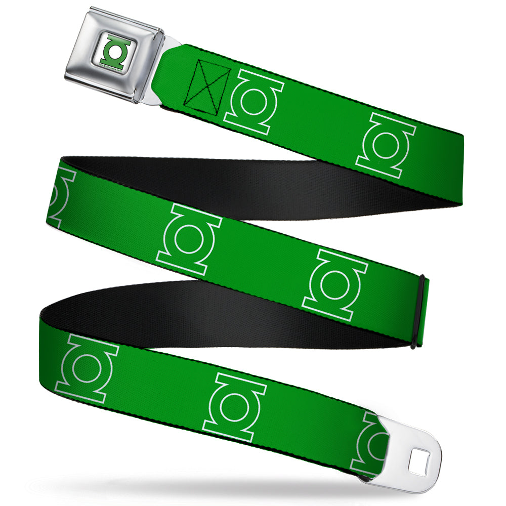 Green Lantern Logo CLOSE-UP White Green Seatbelt Belt - Green Lantern Logo Green/White Webbing Seatbelt Belts DC Comics