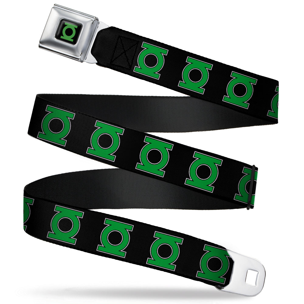 Green Lantern Logo CLOSE-UP Black Green Seatbelt Belt - Green Lantern Logo Black/Green Webbing Seatbelt Belts DC Comics
