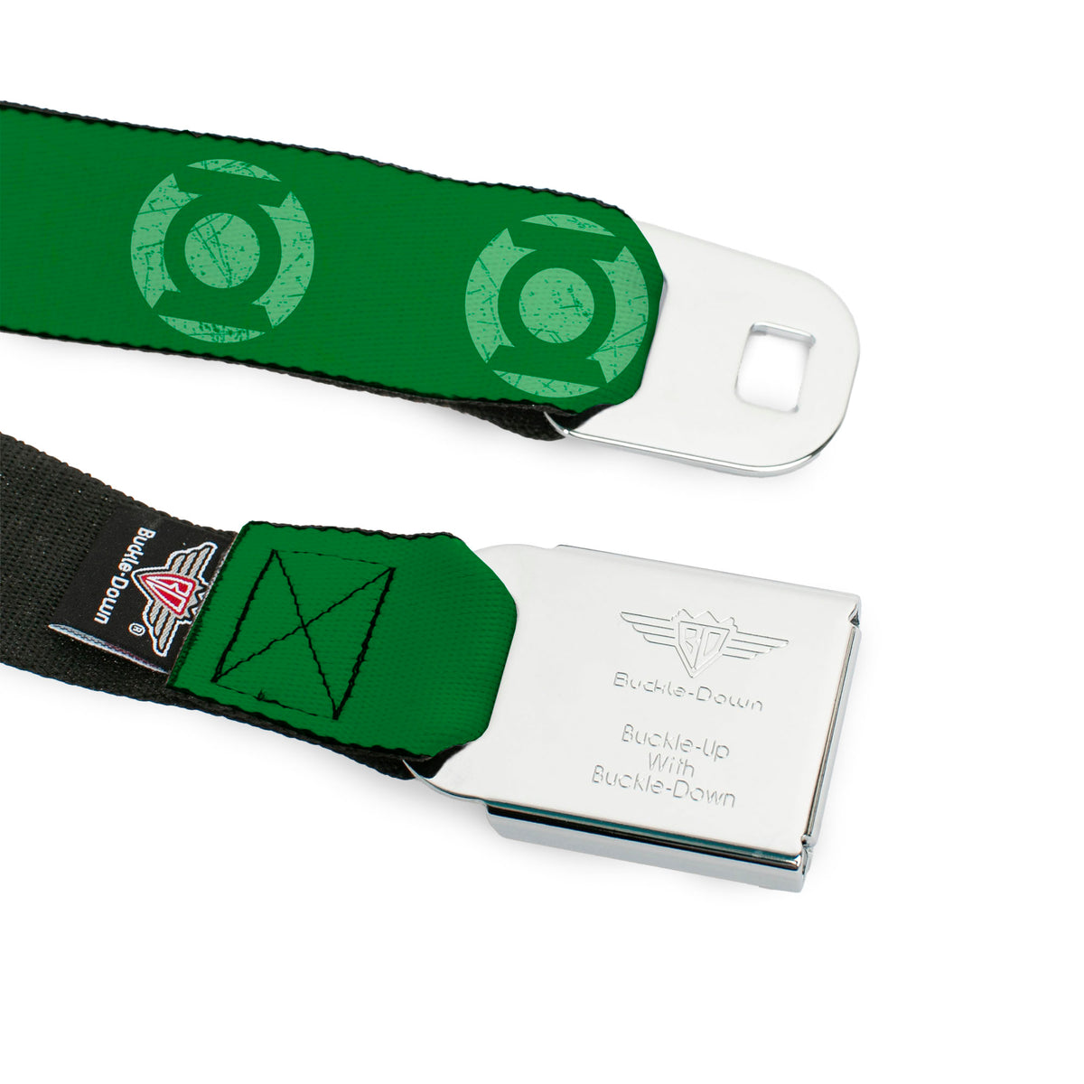 Green Lantern Logo CLOSE-UP Black Green Seatbelt Belt - Green Lantern Logo Weathered Greens Webbing Seatbelt Belts DC Comics