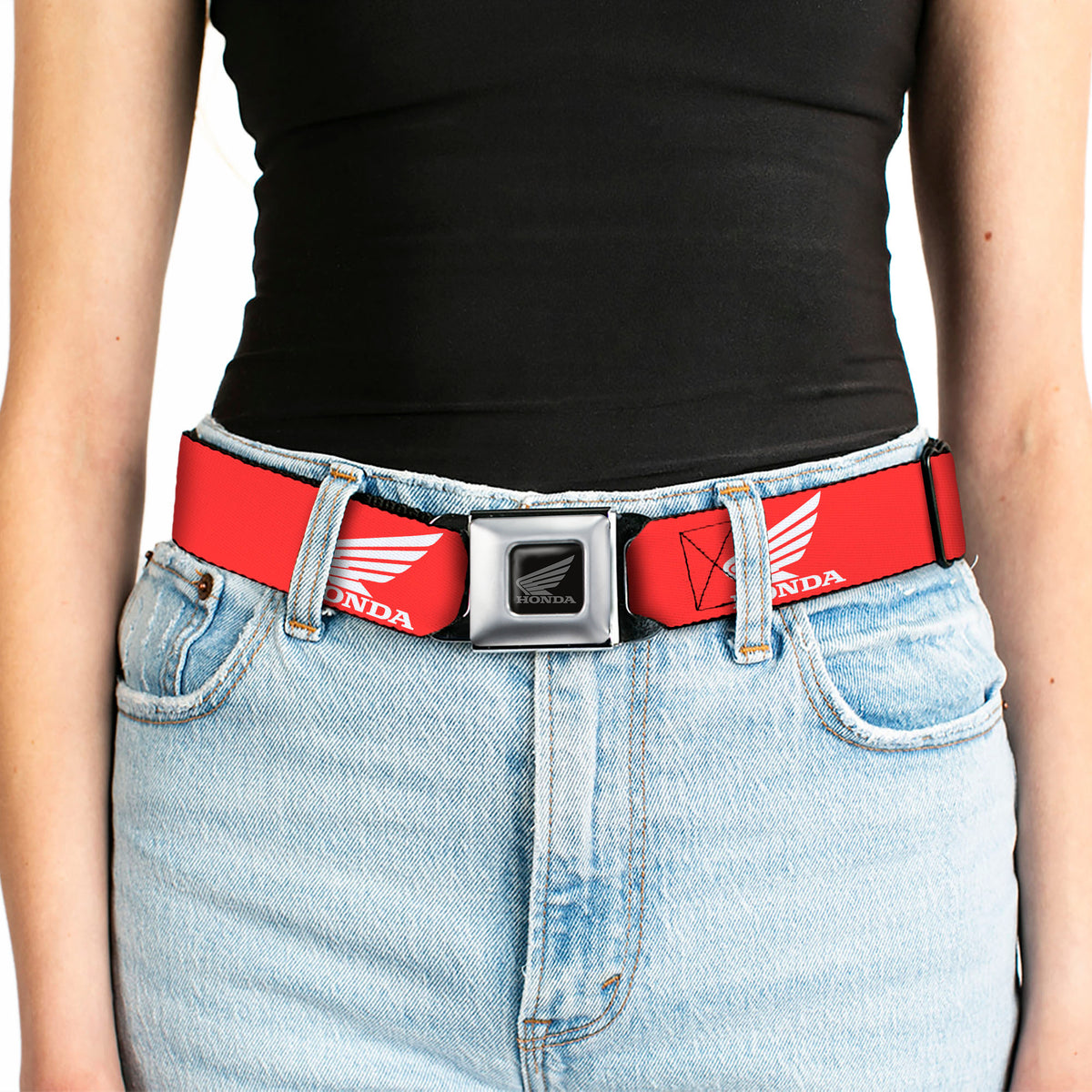 Honda Motorcycle Black Silver Seatbelt Belt - HONDA Motorcycle Logo Red/White Webbing Seatbelt Belts Honda Motorsports