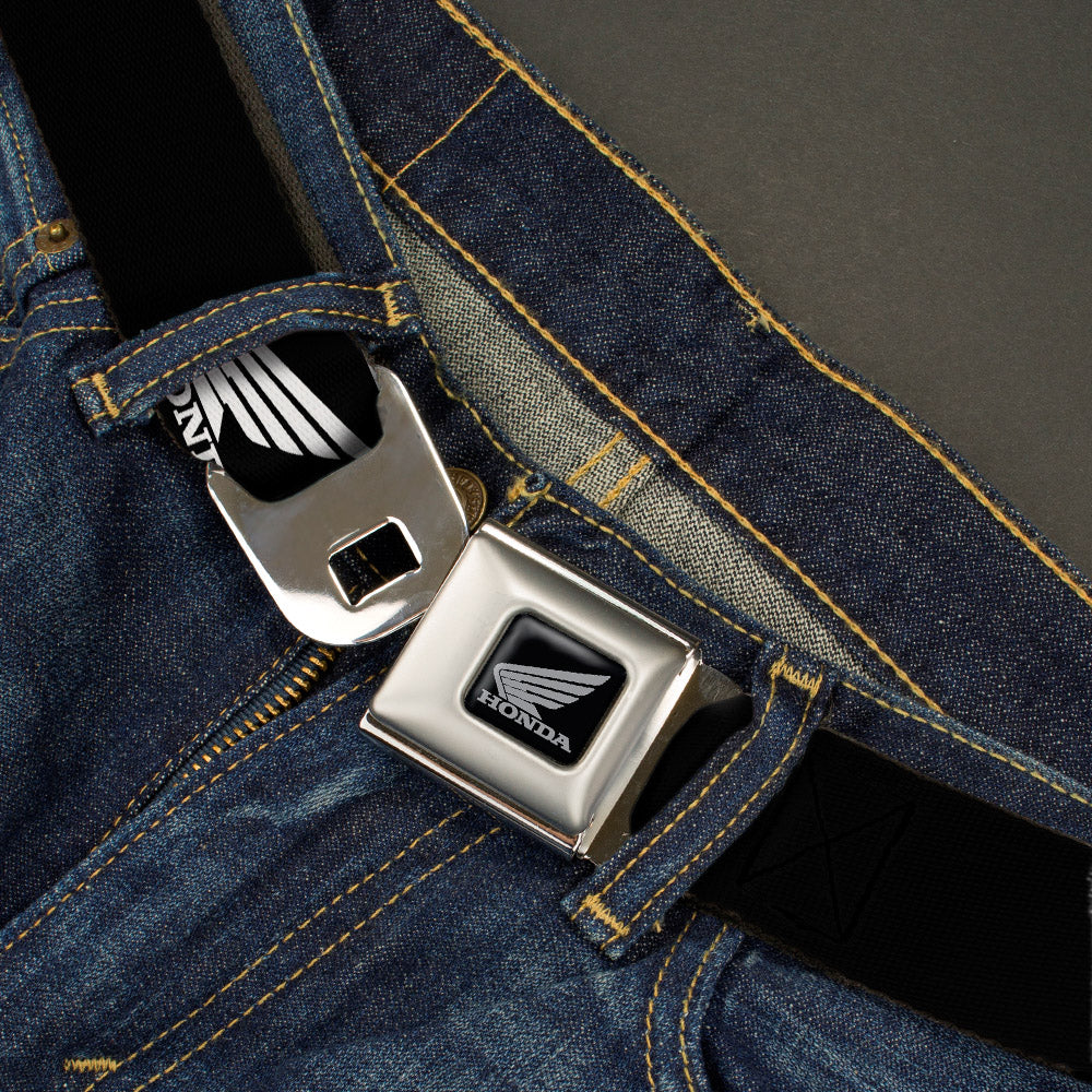 Honda Motorcycle Black Silver Seatbelt Belt - HONDA Motorcycle Logo Black/White Webbing Seatbelt Belts Honda Motorsports