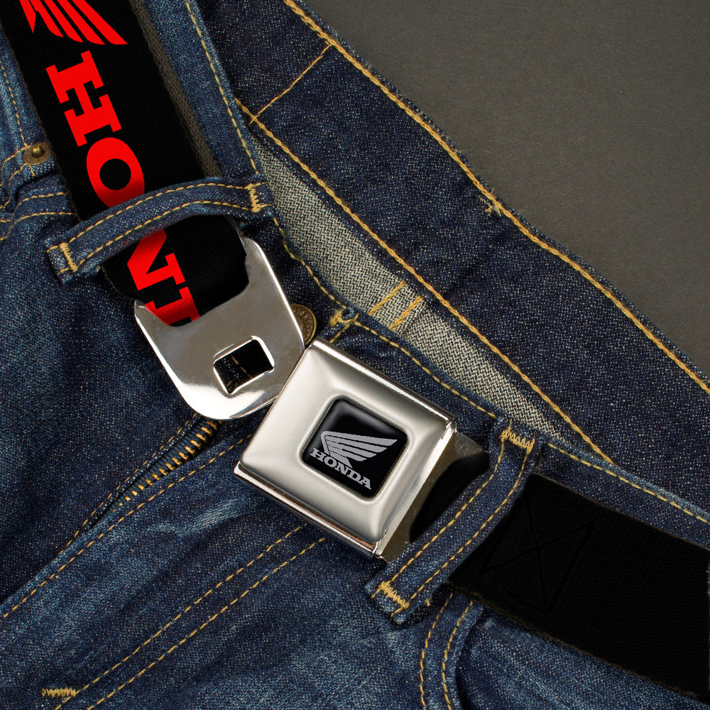 Honda Motorcycle Black Silver Seatbelt Belt - HONDA/Wing Logo Black/Red Webbing Seatbelt Belts Honda Motorsports
