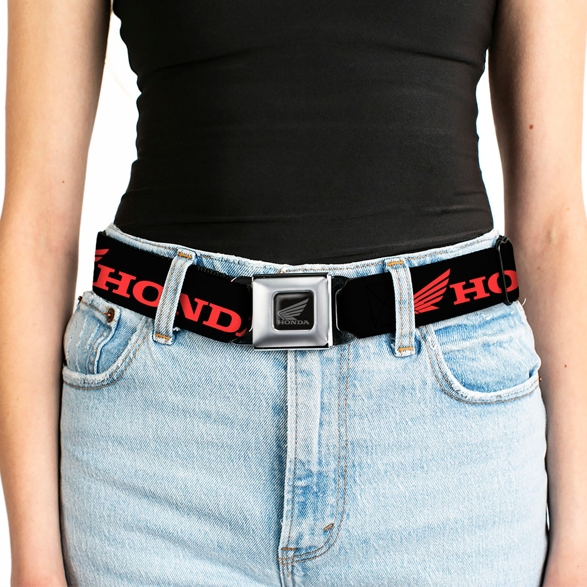 Honda Motorcycle Black Silver Seatbelt Belt - HONDA/Wing Logo Black/Red Webbing Seatbelt Belts Honda Motorsports
