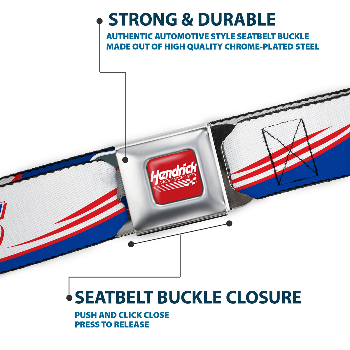 HENDRICK MOTORSPORTS Checker Logo Full Color Red/White Seatbelt Belt - Kyle Larson #5 Car Scheme White/Blue/Red Webbing Seatbelt Belts Hendrick Motorsports