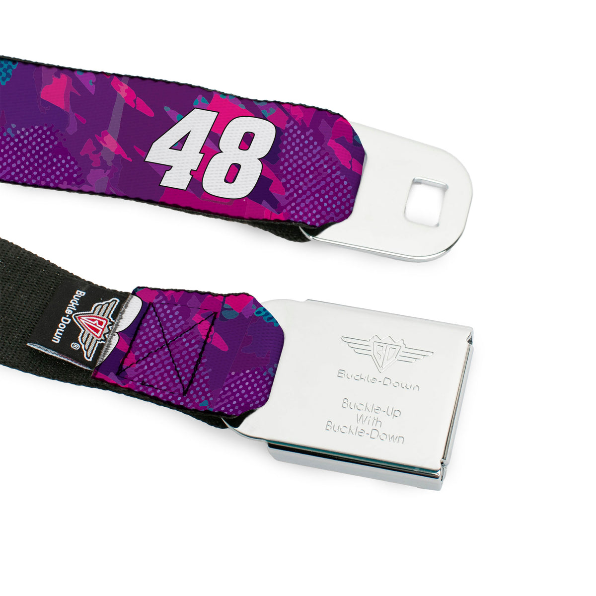 HENDRICK MOTORSPORTS Checker Logo Full Color Red/White Seatbelt Belt - Alex Bowman #48 Car Scheme Purples/Pinks/White Webbing Seatbelt Belts Hendrick Motorsports
