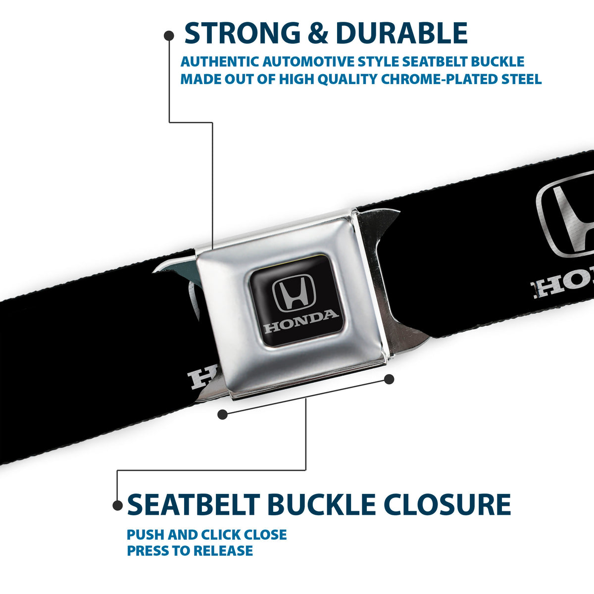 Honda Seatbelt Belt - Honda Logo Black/Silver REPEAT Webbing Seatbelt Belts Honda