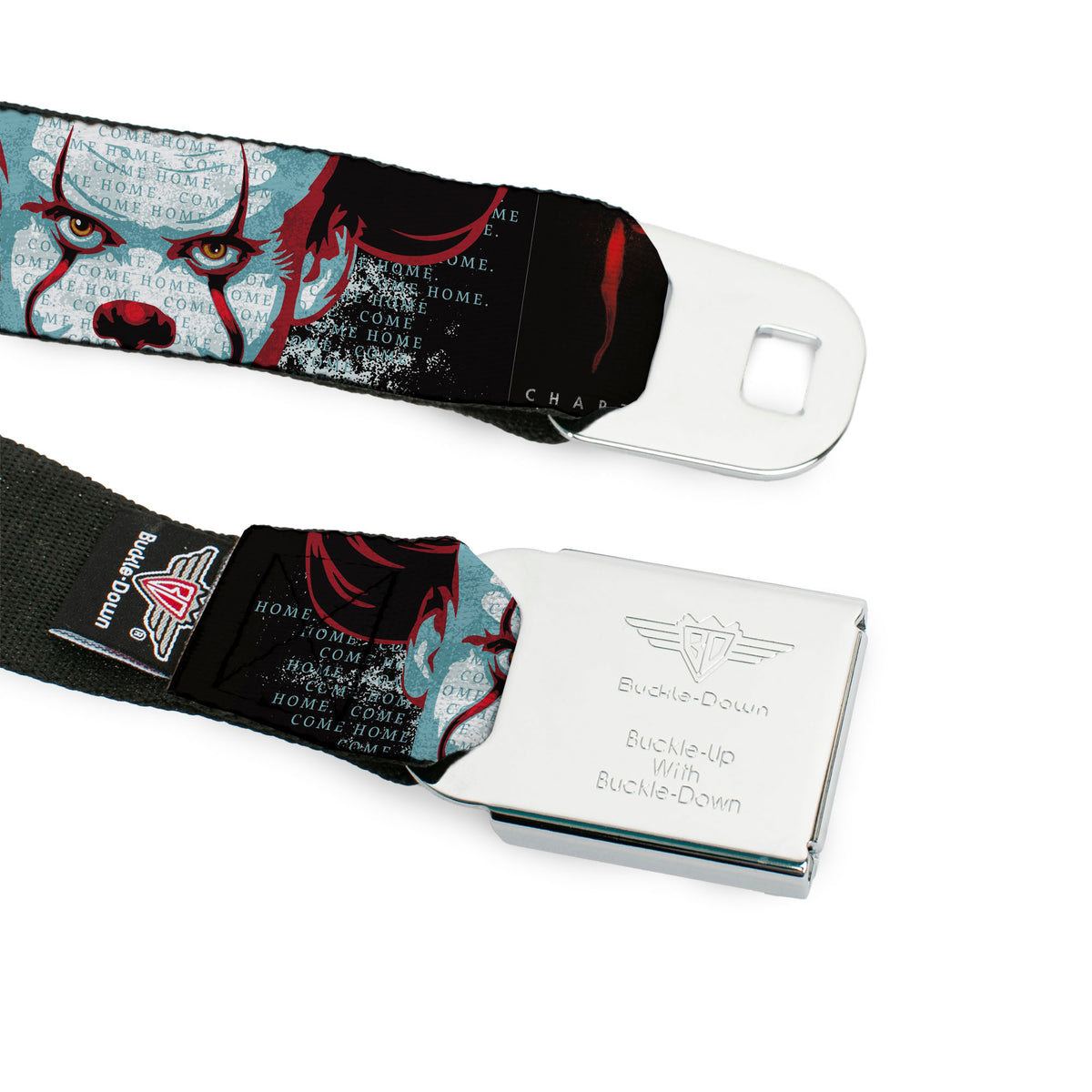 It Chapter Two Pennywise Face Full Color Black/Reds/Blues Seatbelt Belt - IT CHAPTER TWO Pennywise Face CLOSE-UP Black/Red/Blues Webbing Seatbelt Belts IT