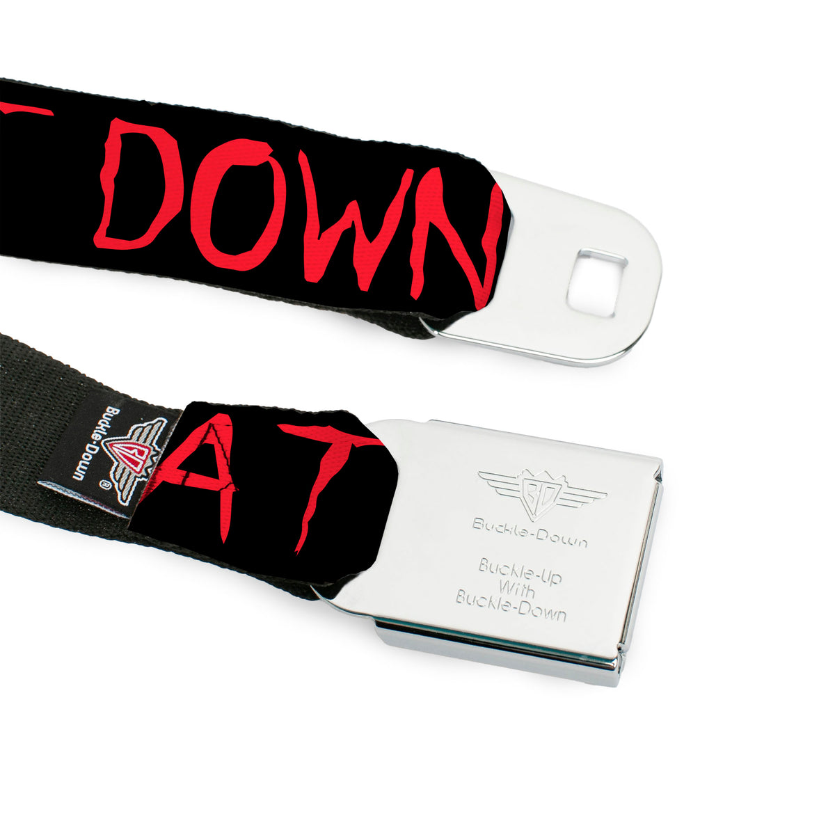It Chapter Two Pennywise Face2 Full Color Black/Reds/Blues Seatbelt Belt - It Chapter Two I LOVE DERRY Balloon/WE ALL FLOAT DOWN HERE Quote Black/Red/White Webbing Seatbelt Belts IT