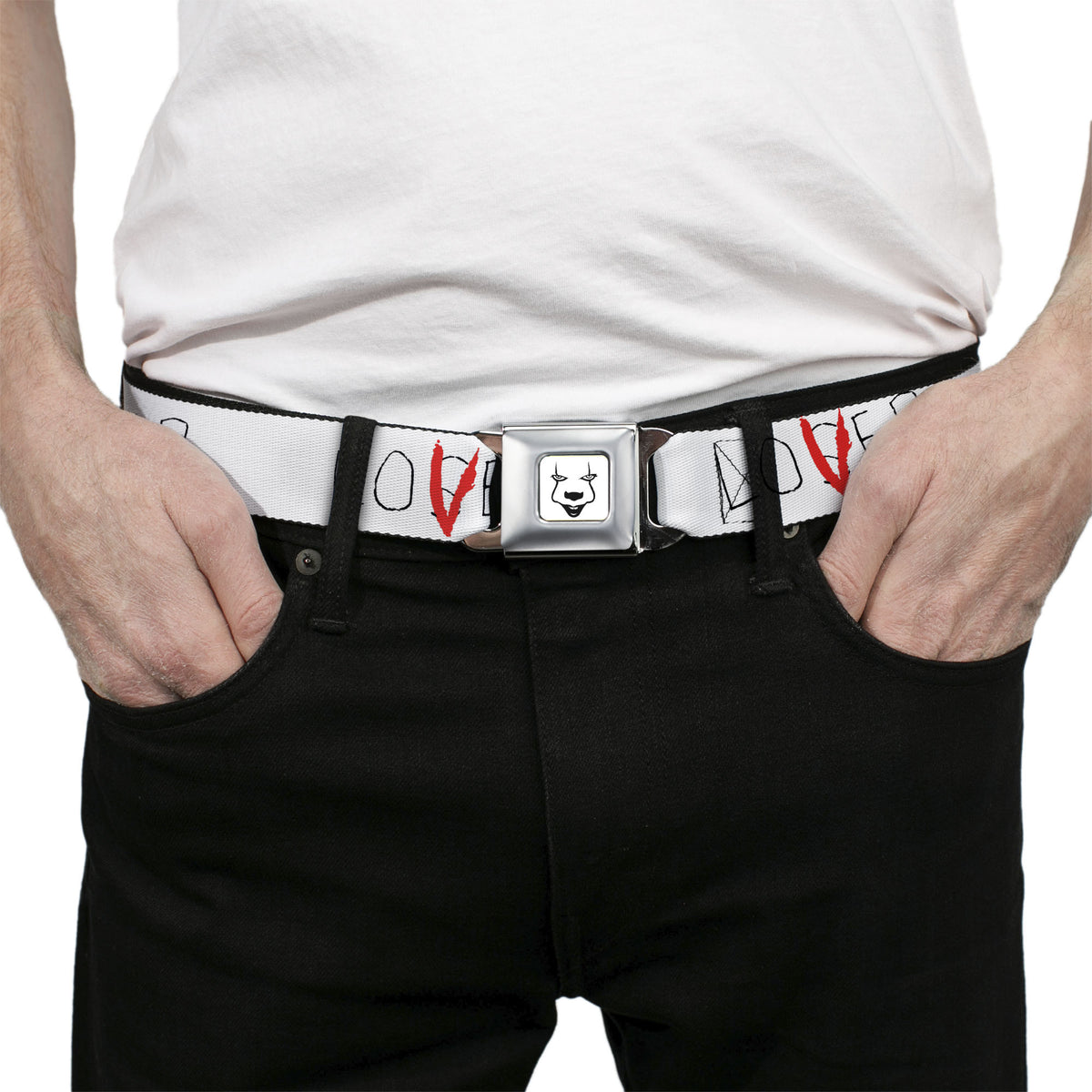 It Chapter Two LOSER/LOVER Full Color White/Black/Red Seatbelt Belt - It Chapter Two LOSER/LOVER White/Black/Red Webbing Seatbelt Belts IT