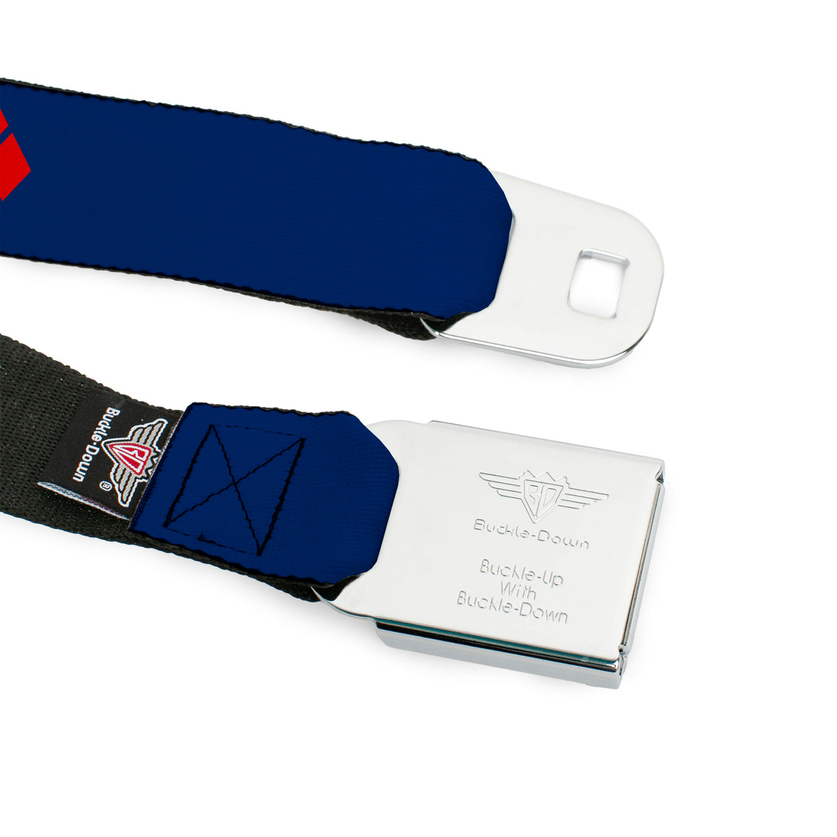 Harley Quinn Diamond Full Color Blue Red Seatbelt Belt - HARLEY QUINN/Diamonds Blue/Red/White Webbing Seatbelt Belts DC Comics