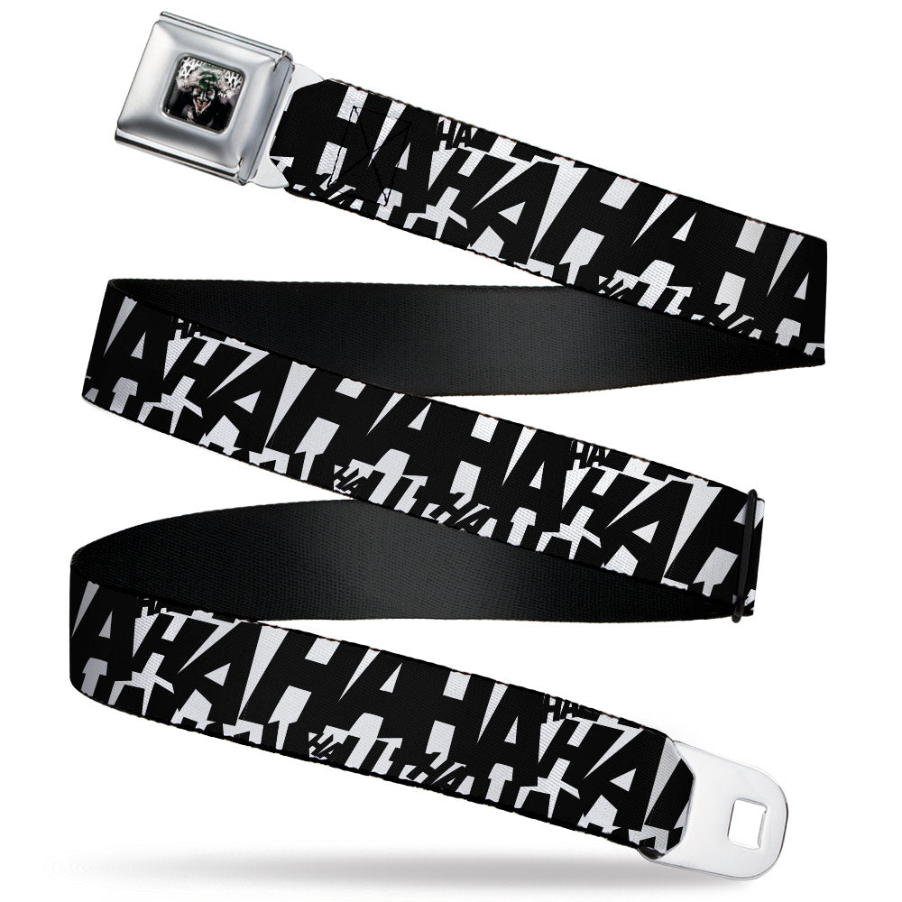 Joker's Laugh HAHAHA Repeat Full Color White/Black Seatbelt Belt - Joker's Laugh HAHAHA Repeat White/Black Webbing Seatbelt Belts DC Comics