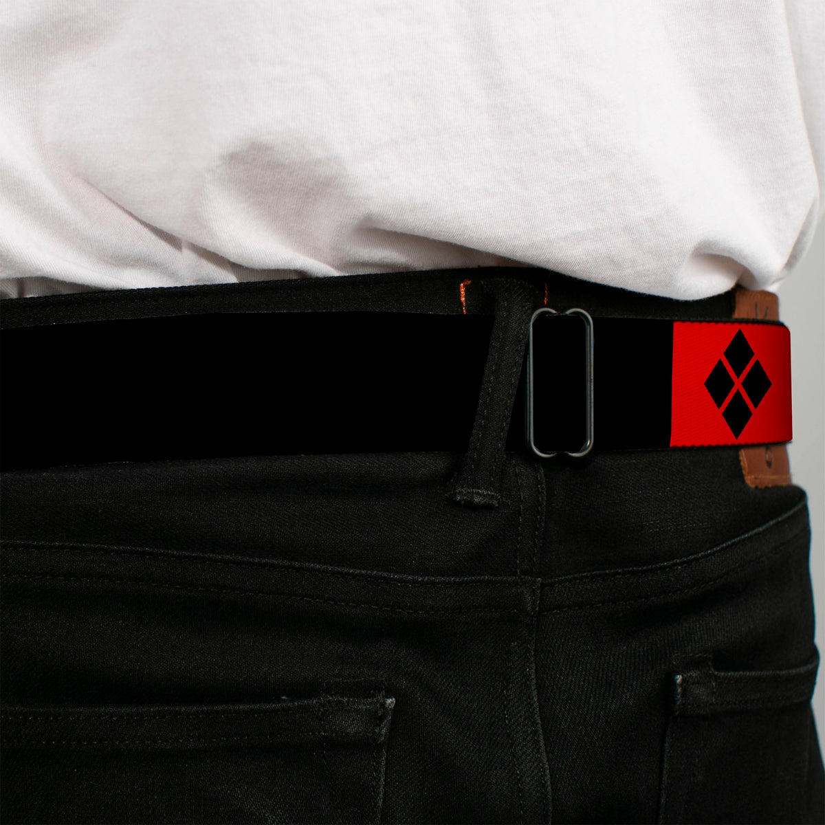 Harley Quinn Diamond Full Color Black Red Seatbelt Belt - HARLEY QUINN/Diamonds Black/Red/White Webbing Seatbelt Belts DC Comics