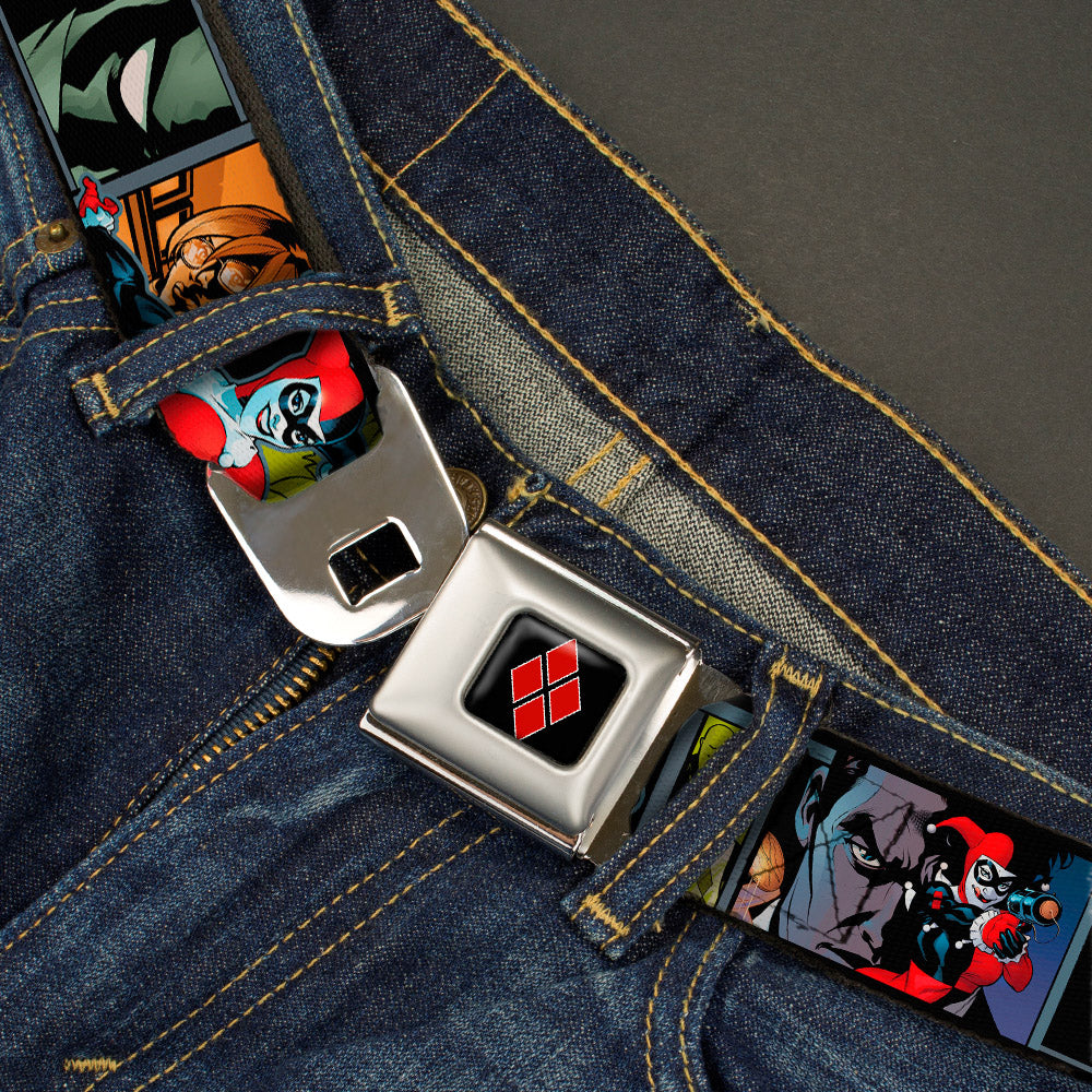 Harley Quinn Diamond Full Color Black/Red Seatbelt Belt - Harley Quinn/Night and Day Comic Book Character Blocks Webbing Seatbelt Belts DC Comics