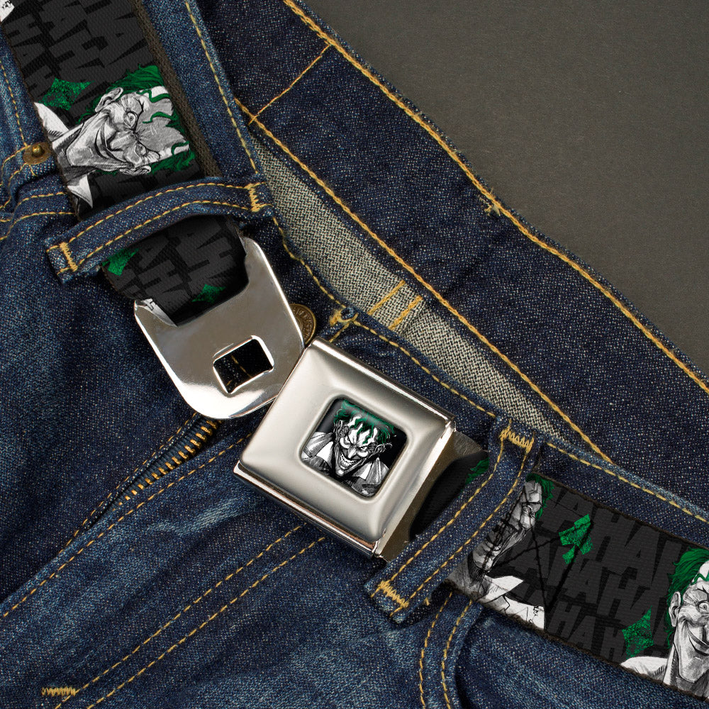Joker Stare Full Color Black White Grays Green Seatbelt Belt - The Joker 4-Laughing Expressions/Suits/HAHAHA Black/Gray/Greens Webbing Seatbelt Belts DC Comics