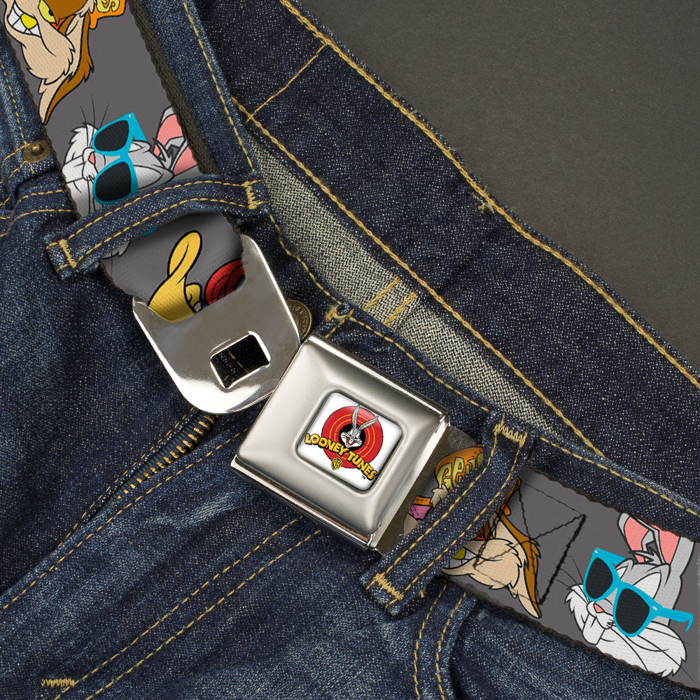 Looney Tunes Logo Full Color White Seatbelt Belt - Looney Tunes 5-Hip Hop Expressions Gray Webbing Seatbelt Belts Looney Tunes
