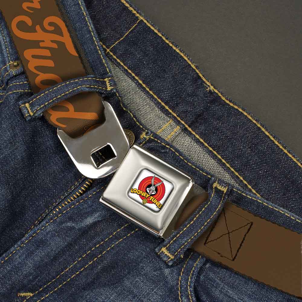 Looney Tunes Logo Full Color White Seatbelt Belt - ELMER FUDD w/Poses Browns Webbing Seatbelt Belts Looney Tunes
