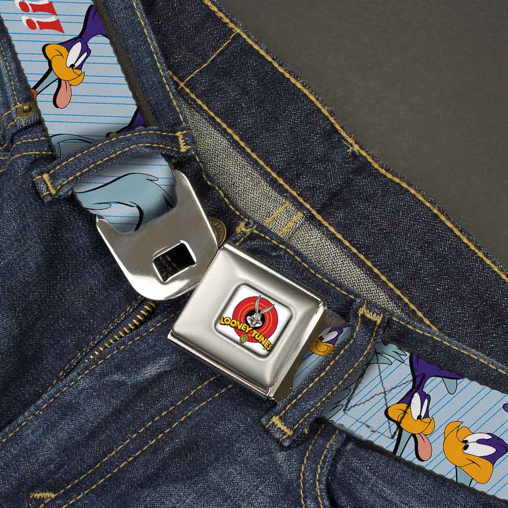 Looney Tunes Logo Full Color White Seatbelt Belt - MEEP MEEP!! w/Road Runner Poses Baby Blue Webbing Seatbelt Belts Looney Tunes