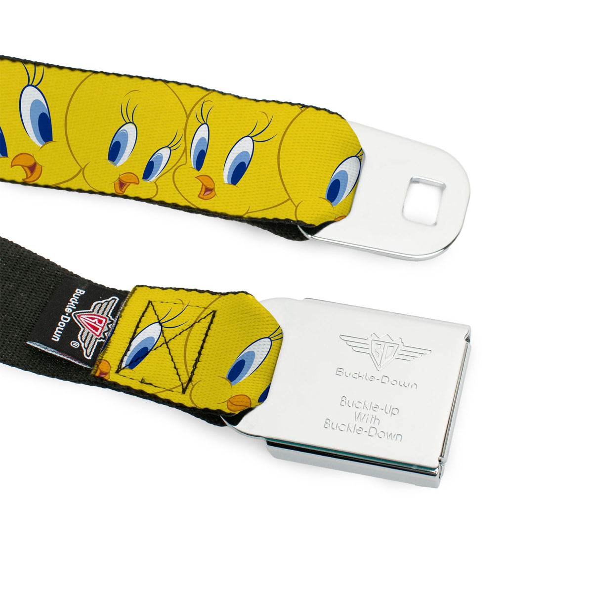 Looney Tunes Logo Full Color White Seatbelt Belt - Tweety Bird Expressions Yellow Webbing Seatbelt Belts Looney Tunes