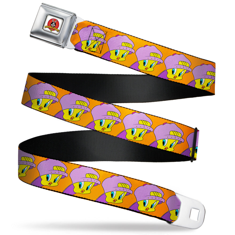 Looney Tunes Logo Full Color White Seatbelt Belt - Tweety Bird Hip Hop Expression Orange Webbing Seatbelt Belts Looney Tunes