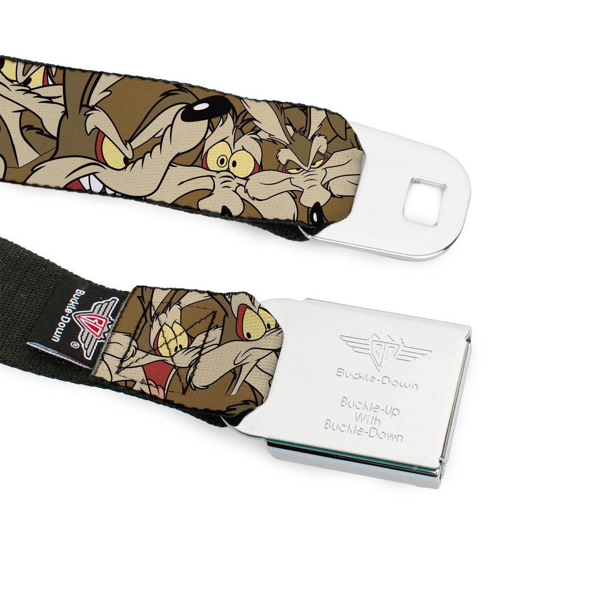 Looney Tunes Logo Full Color White Seatbelt Belt - Wile E. Coyote Expressions Stacked Webbing Seatbelt Belts Looney Tunes