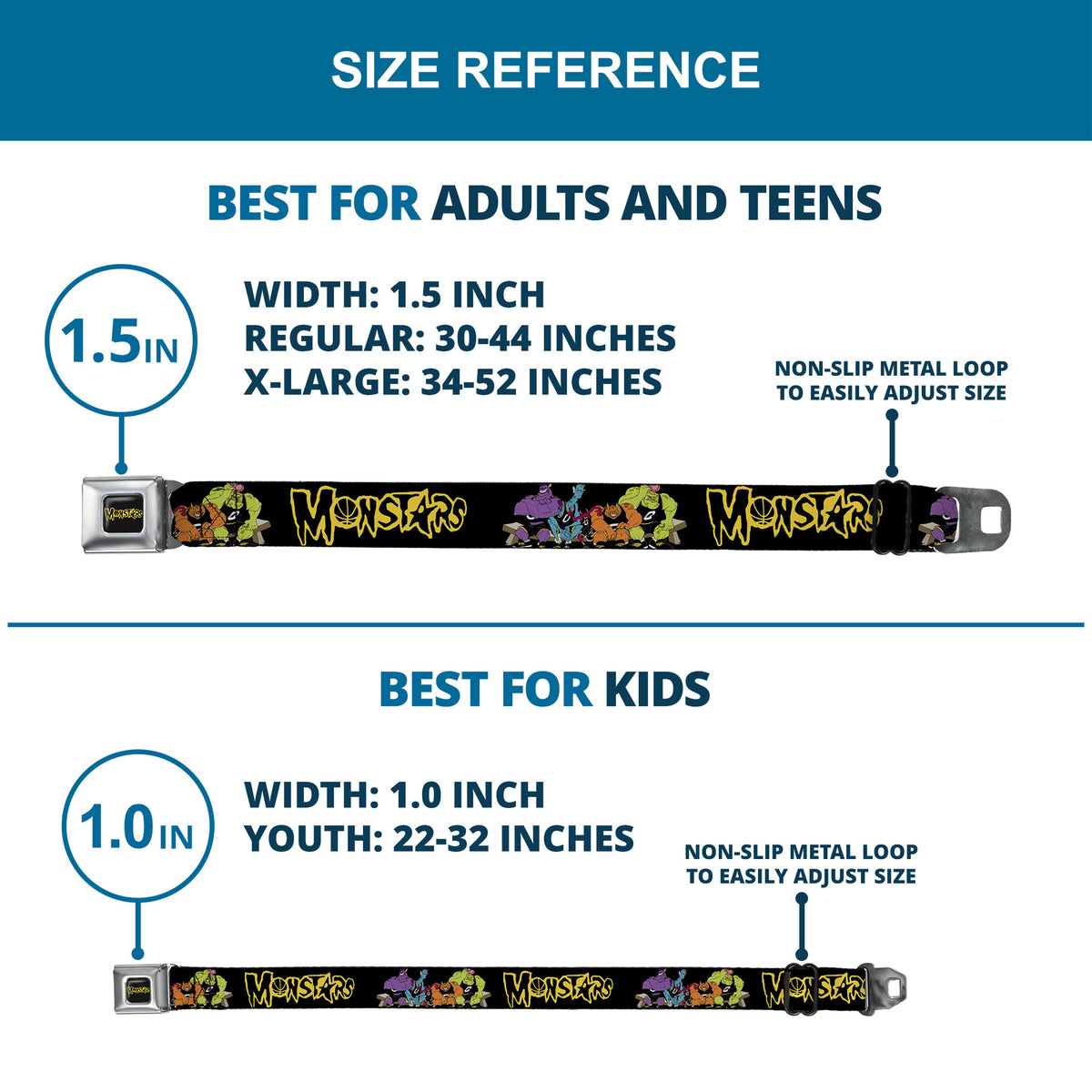 Space Jam MONSTARS Logo Black/Yellow Seatbelt Belt - Space Jam MONSTARS Logo/5-Character Group Pose Black/Yellow Webbing Seatbelt Belts Looney Tunes