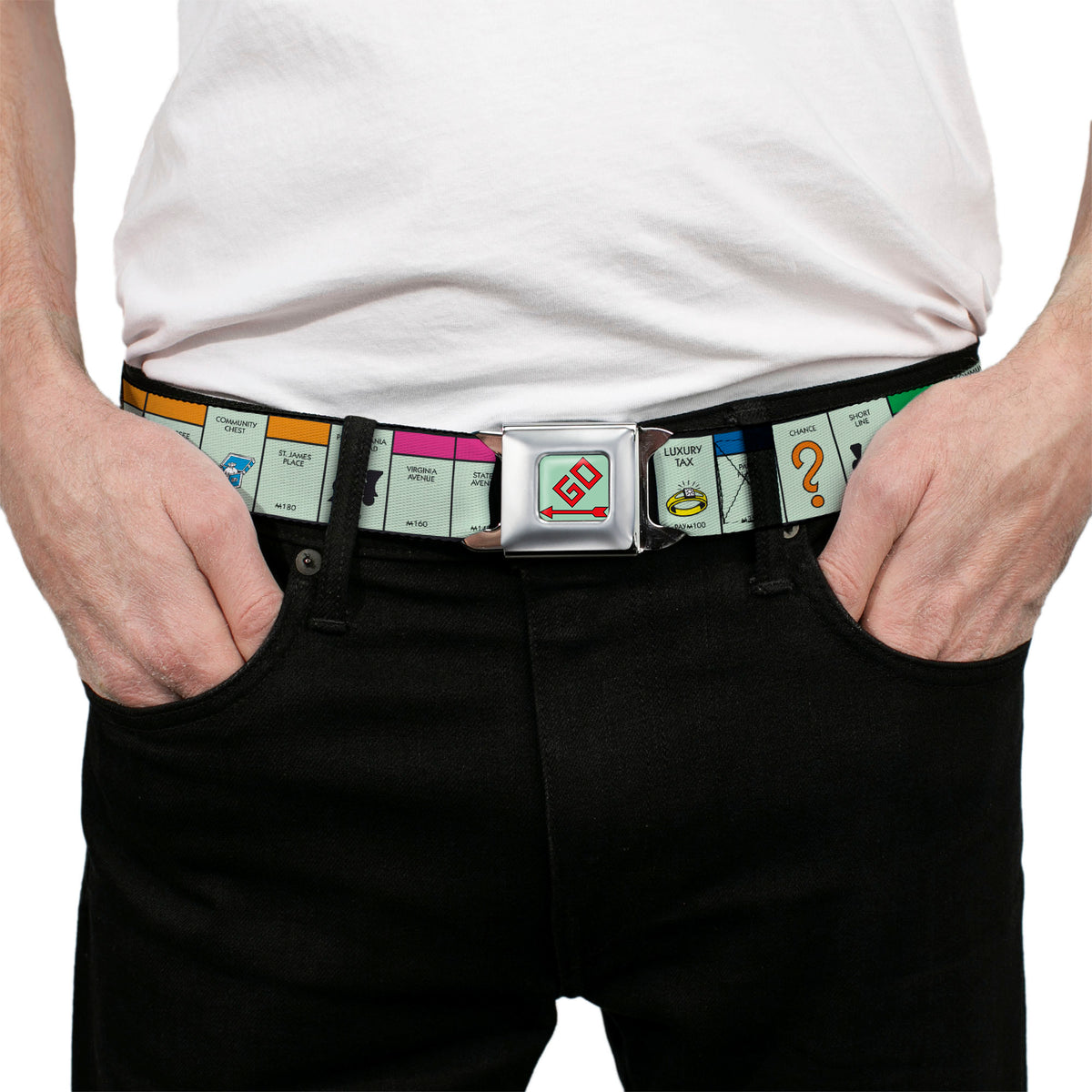 Monopoly GO Space Full Color Seatbelt Belt - Monopoly Game Board Space Blocks Webbing Seatbelt Belts Hasbro
