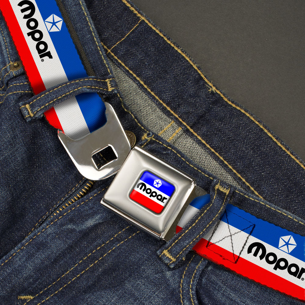 MOPAR Chrysler Logo Full Color White/Blue/Red/Black Seatbelt Belt - MOPAR Logo/Stripe Blue/White/Red Webbing Seatbelt Belts Mopar