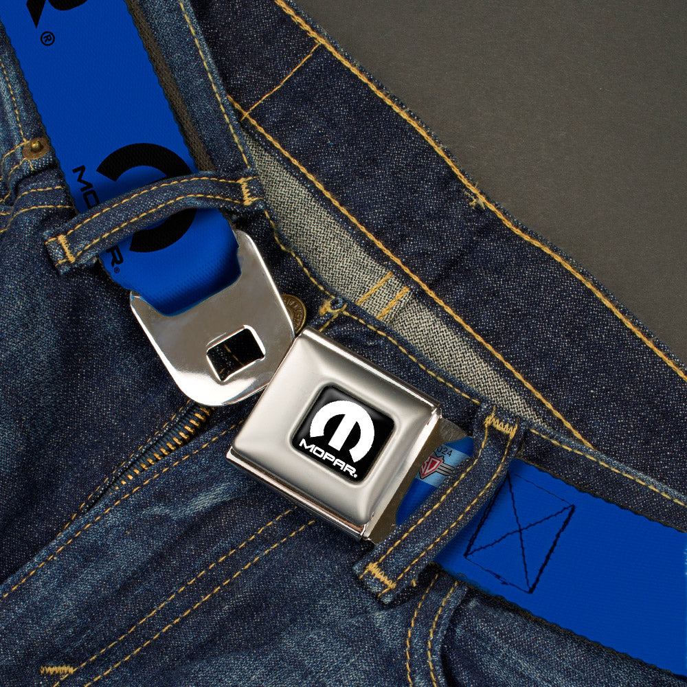 MOPAR Logo Full Color Black White Seatbelt Belt - MOPAR Text/Logo Blue/Black Webbing Seatbelt Belts Mopar