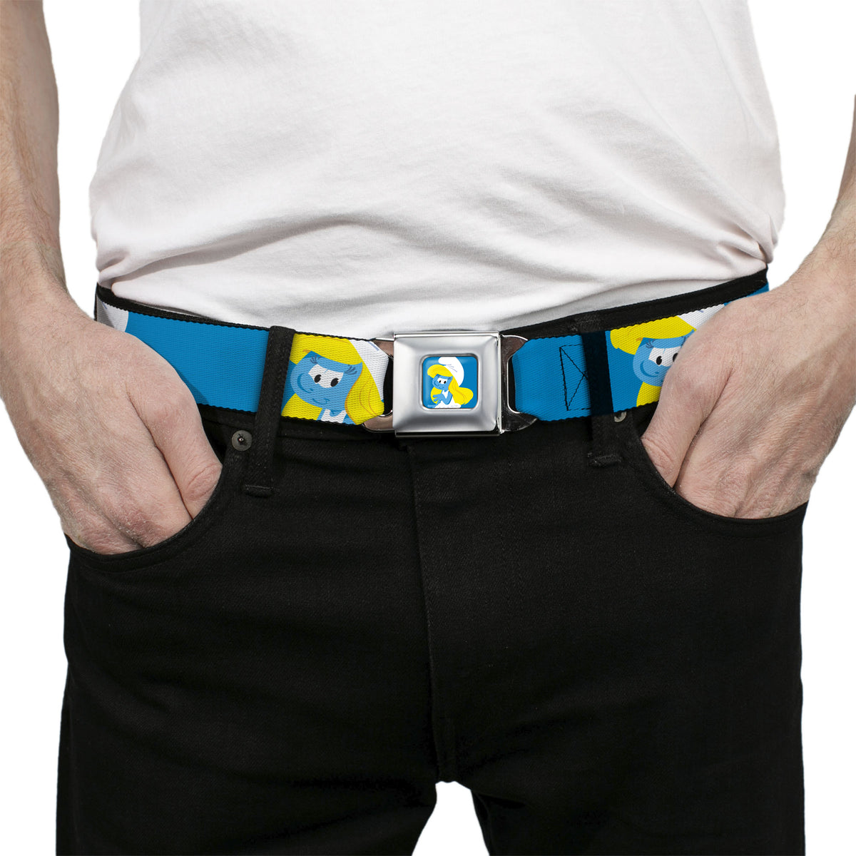 The Smurfs Smurfette Smiling Pose Full Color Blue Seatbelt Belt - The Smurfs Smurfette Smiling Pose Blue Webbing Seatbelt Belts The Smurfs