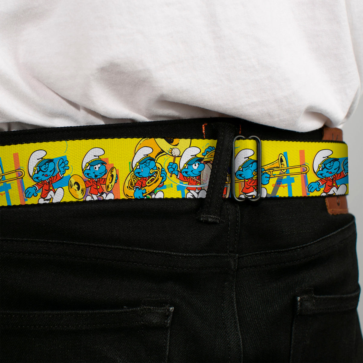 THE SMURFS Title Logo Full Color Black White Blue Seatbelt Belt - The Smurfs Carnival Party Band Line Yellow Webbing Seatbelt Belts The Smurfs