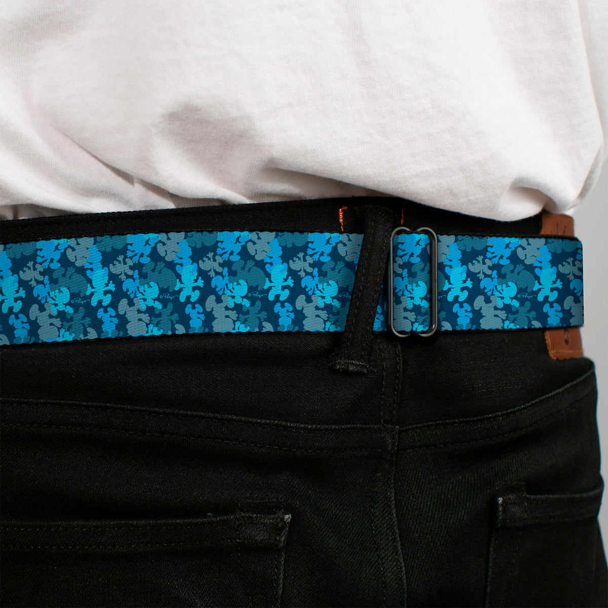 THE SMURFS Title Logo Full Color Black White Blue Seatbelt Belt - The Smurfs Silhouette Poses Stacked Blues Webbing Seatbelt Belts The Smurfs