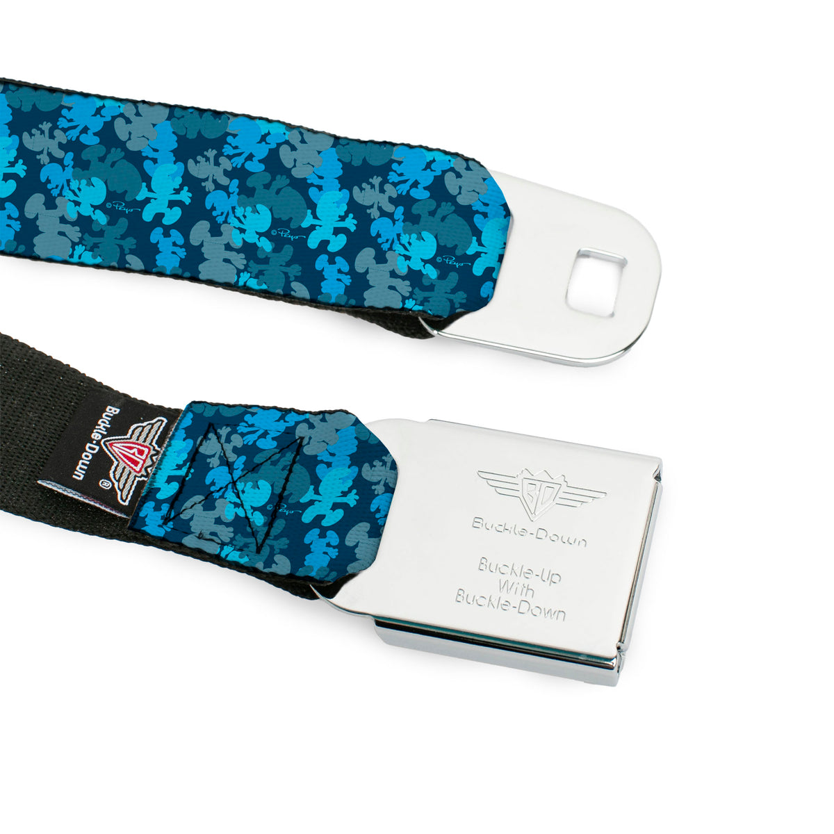 THE SMURFS Title Logo Full Color Black White Blue Seatbelt Belt - The Smurfs Silhouette Poses Stacked Blues Webbing Seatbelt Belts The Smurfs
